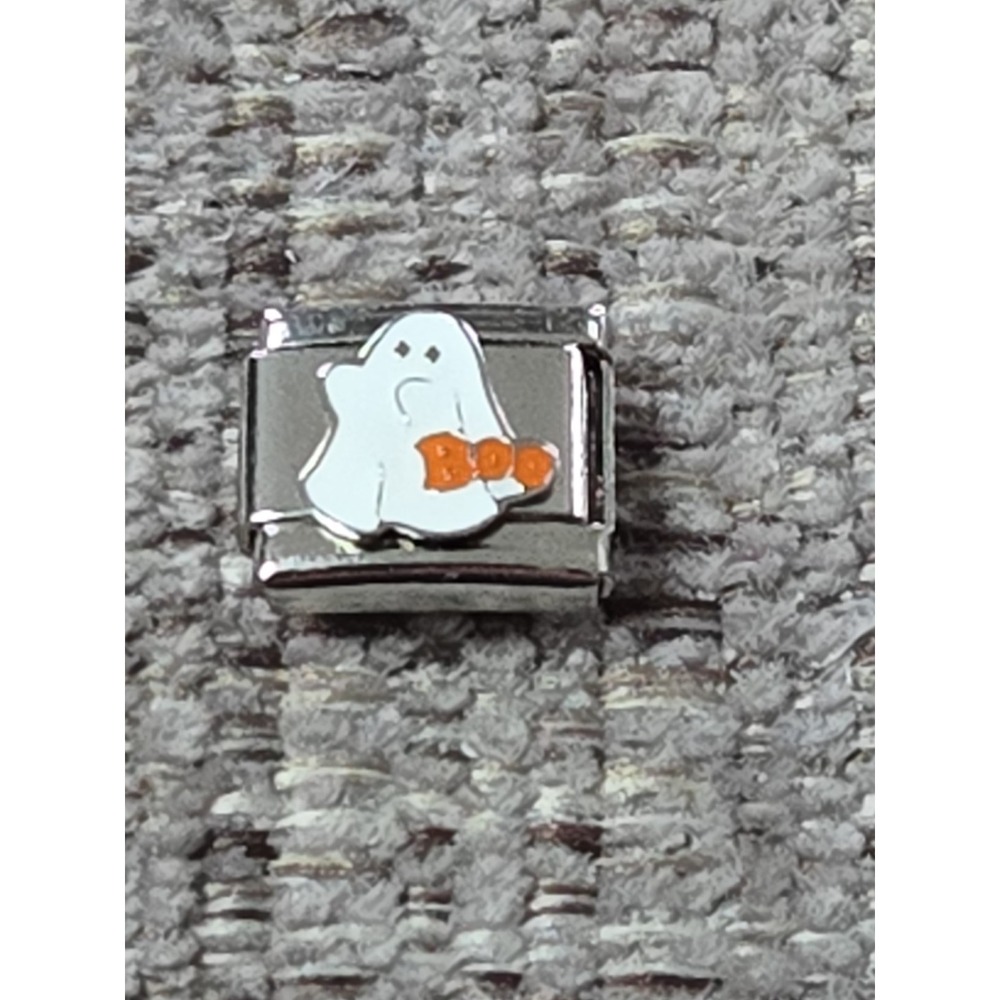 Italian Charm Halloween Silver With White Ghost With BOO
